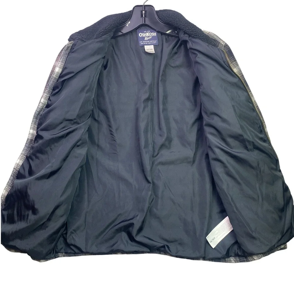 OshKosh‎ Bgosh Jacket Boys Large Plaid Flannel Full Zip Sherpa Outdoors Chore